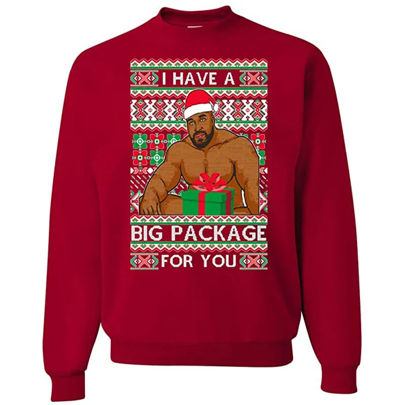 Ugly Christmas Sweater I have a Big package Meme Barry Wood Ugly Christmas Mens Crew Neck