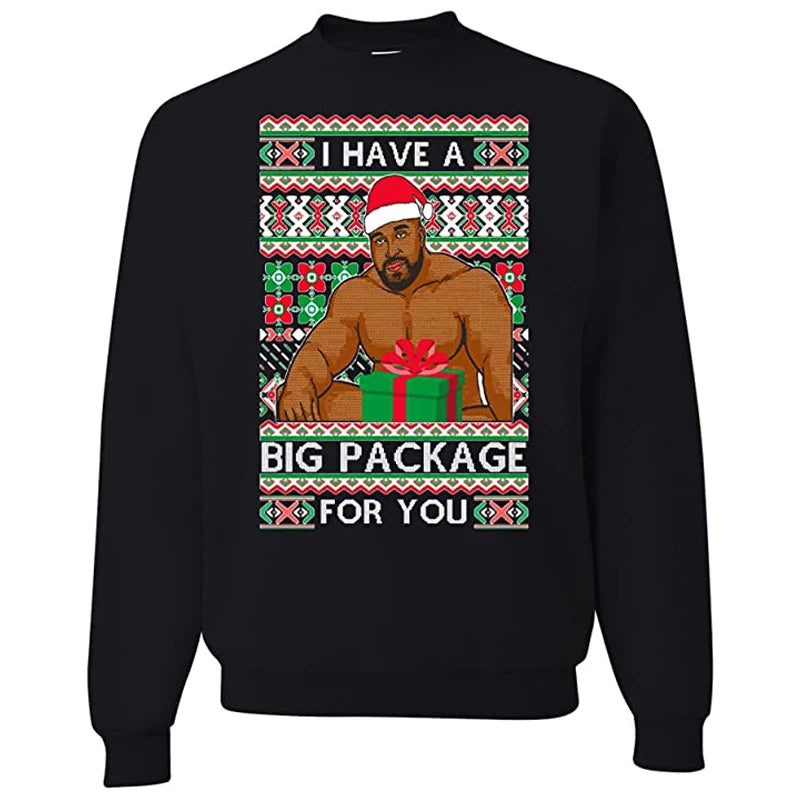 Ugly Christmas Sweater I have a Big package Meme Barry Wood Ugly Christmas Mens Crew Neck